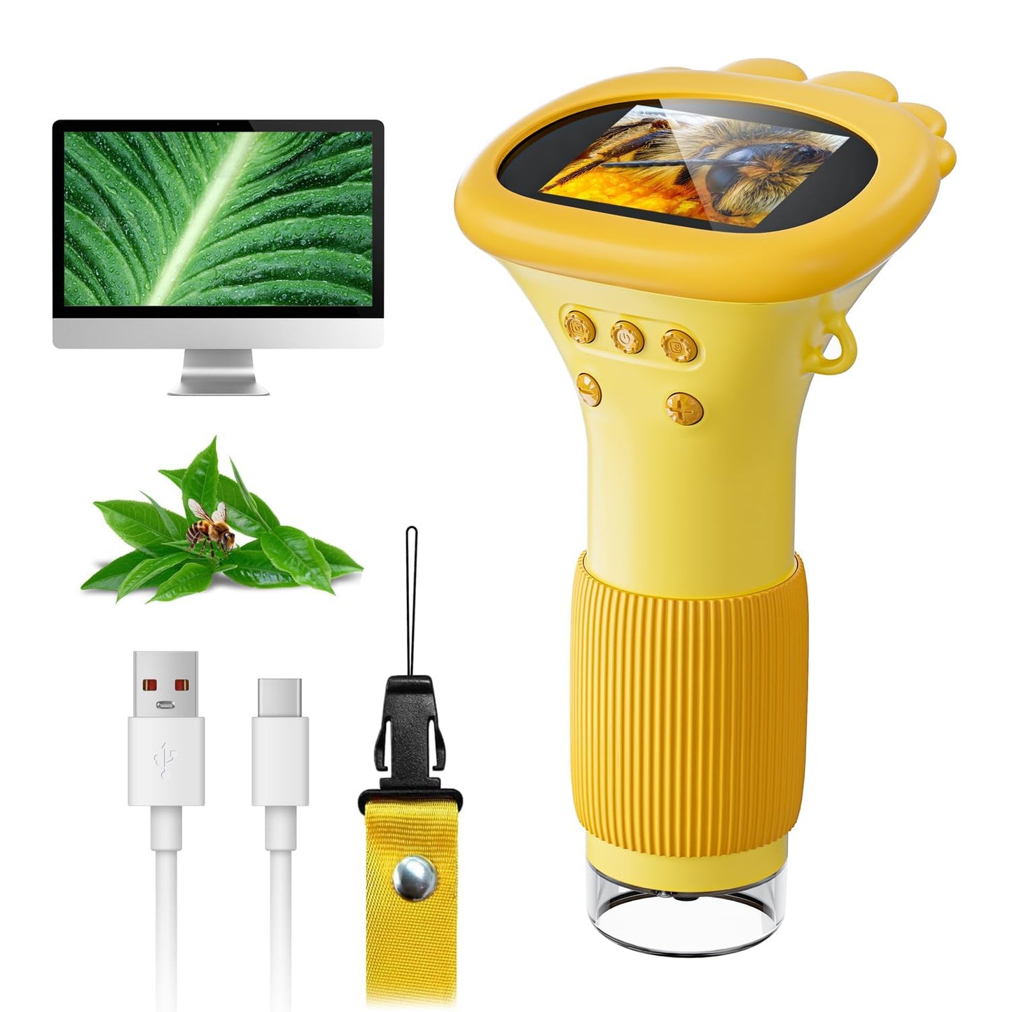 Digital Microscope with 2.0 Inch Screen, 1000x Zoom, Mini Microscope Camera for Children, Birthday Gifts Aged 3+