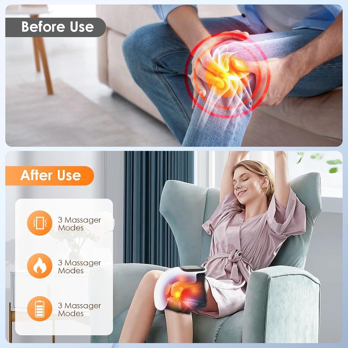 Knee Massager for Joint Pain Relief with Heat, Rechargeable Red Light Vibration Knee Arthritis Massage Physiotherapy Machine for Women, Elder Age, Men