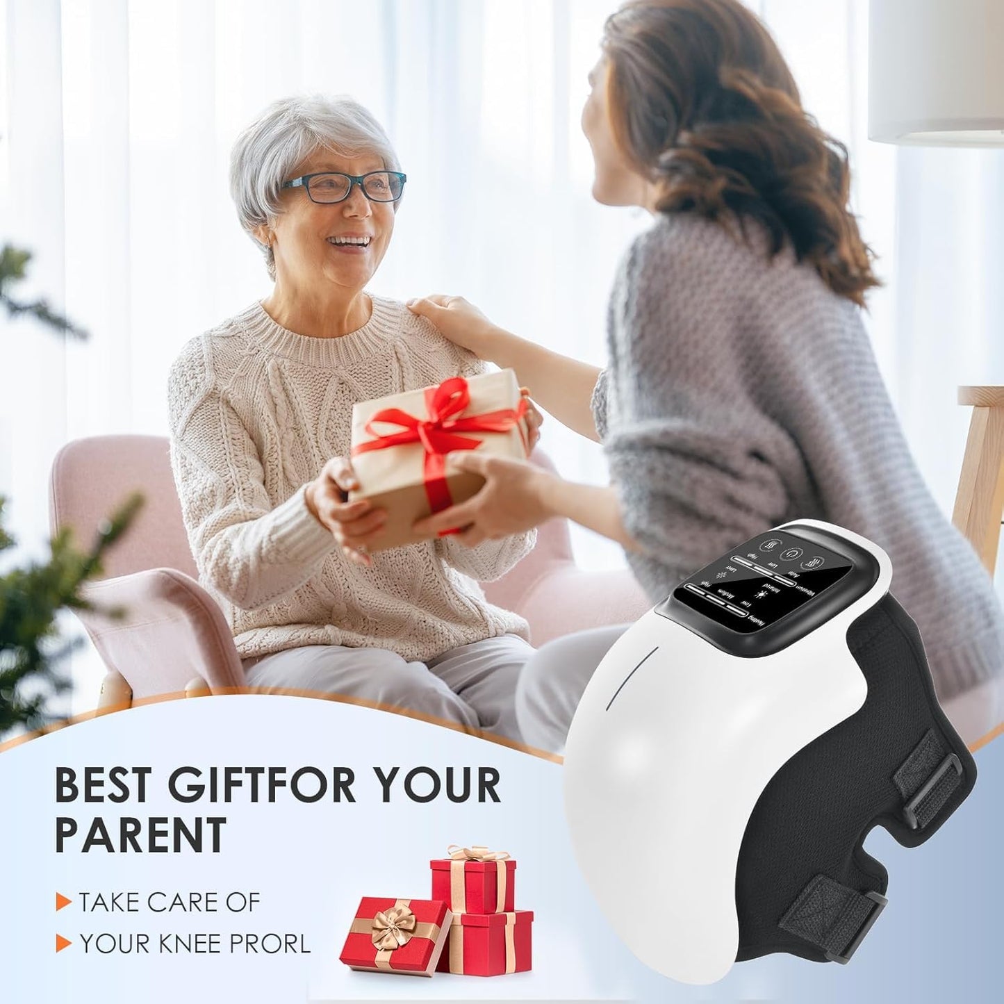 Knee Massager for Joint Pain Relief with Heat, Rechargeable Red Light Vibration Knee Arthritis Massage Physiotherapy Machine for Women, Elder Age, Men